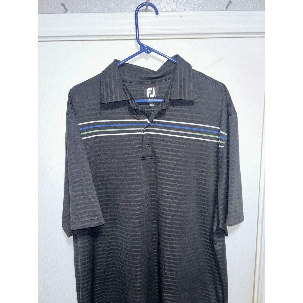 FootJoy Striped‎ Polo Shirt Mens Size XL Black Blue Green Logo Golf FJ Stretch